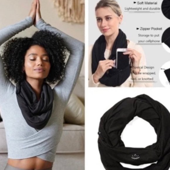 BEYOND YOGA Hidden Pocket Infinity Scarf Black O/S New with Tags - Picture 2 of 3